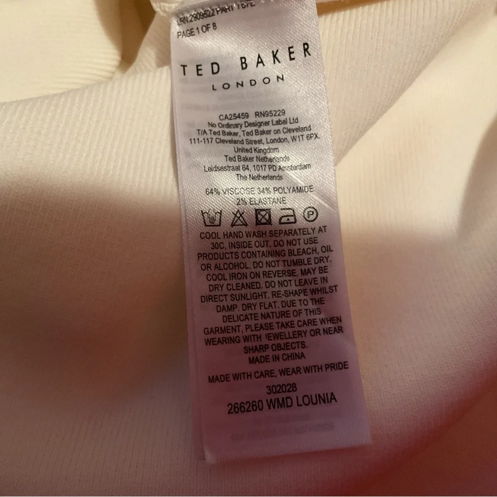 New - Ted Baker London Lounia Fluted Sleeve Body-Con Dress in White Size 1 - Picture 15 of 16